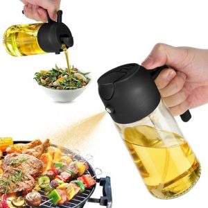 16oz Oil Dispenser Bottle for Kitchen – 2 in 1 Olive Oil Dispenser and Oil Sprayer – 470ml Olive Oil Bottle – Oil Sprayer for Cooking, Kitchen, Salad, Barbecue Black