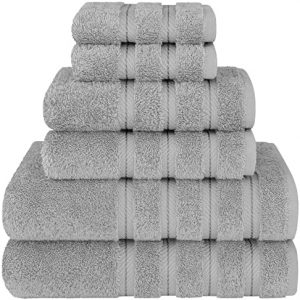 American Soft Linen Luxury 6 Piece Towel Set, 2 Bath Towels 2 Hand Towels 2 Washcloths, 100% Cotton Turkish Towels for Bathroom, Light Grey Towel Sets
