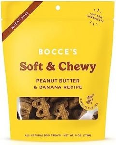 Bocce’s Bakery Oven Baked PB & Banana Recipe Treats for Dogs, Wheat-Free Everyday Dog Treats, Real Ingredients, Baked in The USA, All-Natural Soft & Chewy Cookies, Peanut Butter & Banana, 6 oz