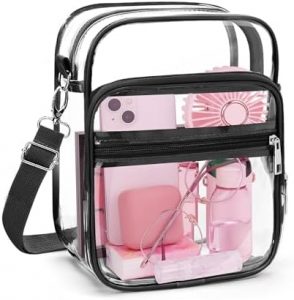 Clear Crossbody Bag with Adjustable Shoulder Strap, Stadium Approved PVC Clear Purse Bag, Clear Messenger Bag