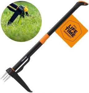 Fiskars 4-Claw Stand Up Weeder – Gardening Hand Weeding Tool with 39″ Long Ergonomic Handle – Easy-Eject Mechanism – Black/Orange