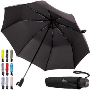 Gorilla Grip Windproof Compact Stick Umbrella for Rain, One-Click Automatic Open and Close, Strong Reinforced Fiberglass Ribs, Easily Collapsible, Lightweight Portable Umbrellas for Travel