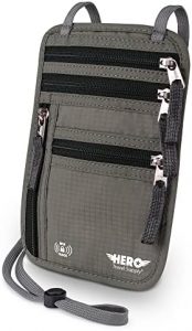 HERO Neck Wallet – RFID Blocking Passport Holder – Easy to Conceal Travel Pouch