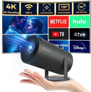Mini Projector with Android TV 11.0, Support 1080P Smart Portable Projector with 5G WiFi and Bluetooth, 10000 Lumen，Auto Keystone Correction, Premium 360 Sound, 40″-130″ Screen Video Projector