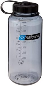 Nalgene Sustain Tritan BPA-Free Water Bottle Made with Material Derived From 50% Plastic Waste, 32 OZ, Wide Mouth, Gray w/ Black Lid