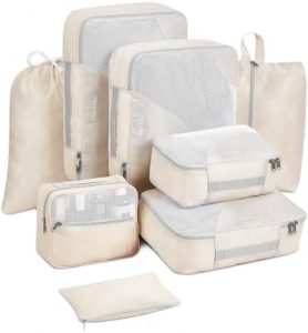 OlarHike 8 Packing Cubes for Travel, 4 Sizes (Extra Large, Large, Medium, Small) for Luggage Organizer Set, Travel Accessories and Essentials, Carry On Suitcases, Cream