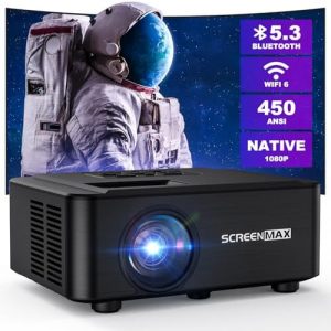 Projector with WIFI and Bluetooth,Native 1080P Projector,2024 450 ANSI Portable Movie Projector for Outdoor Use,Zoom Function,Home Video Led Projector Compatible with IPhone/Android/TV Stick