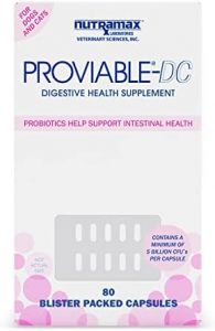 Proviable Digestive Health Supplement Multi-Strain Probiotics and Prebiotics for Cats and Dogs – with 7 Strains of Bacteria, 80 Capsules