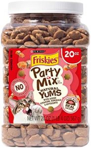 Purina Friskies Natural Cat Treats Party Mix Natural Yums With Real Salmon and Added Vitamins, Minerals and Nutrients – 20 oz. Canister