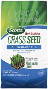Scotts Turf Builder Grass Seed Sun & Shade Mix with Fertilizer and Soil Improver, Thrives in Many Conditions, 5.6 lbs.