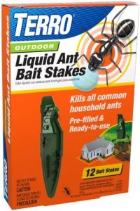 TERRO T1813B Outdoor Ready-to-Use Liquid Ant Bait Stake Killer Trap – Kills Common Household Ants 12 Stakes
