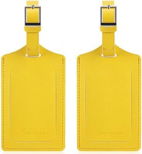 Travelambo Luggage Tag Faux Leather for Suitcase Women Kids Funny Cute (Energetic Yellow)