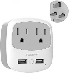 UK Ireland Travel Plug Adapter, TESSAN Type G Power Adaptor with 2 USB Charger Ports 2 American Outlets, US to Scotland London England British Irish Kenya Dubai Qatar Plug Converter