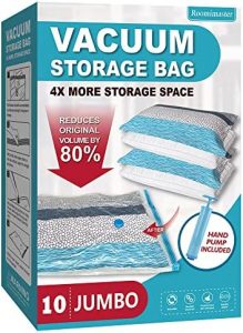 Vacuum Storage Bags, 10 Jumbo Space Saver Bags Vacuum Seal Bags with Pump, Space Bags, Vacuum Sealer Bags for Clothes, Comforters, Blankets, Bedding