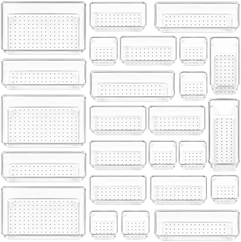 Vtopmart 25 PCS Clear Plastic Drawer Organizers Set, 4-Size Versatile
