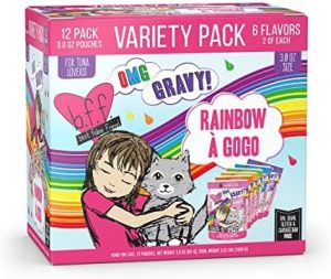 Weruva B.F.F. OMG – Best Feline Friend Oh My Gravy!, Rainbow A Gogo Variety Pack! Cat Food, 3oz Pouch (Pack of 12)