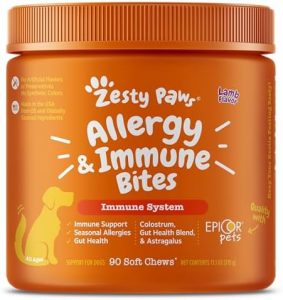 Zesty Paws Allergy & Immune Supplement for Dogs – for Seasonal Allergies, Immunity Pet Skin Health & Digestion – Dog Soft Chews with EpiCor Pets & Colostrum – Lamb – 90 Count