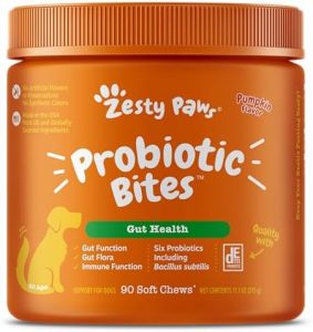 Zesty Paws Probiotics for Dogs – Digestive Enzymes for Gut Flora, Digestive Health, Diarrhea & Bowel Support – Clinically Studied DE111 – Dog Supplement Soft Chew for Pet Immune System – Pumpkin