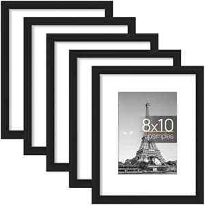 upsimples 8×10 Picture Frame Set of 5, Display Pictures 5×7 with Mat or 8×10 Without Mat, Wall Gallery Photo Frames, Black
