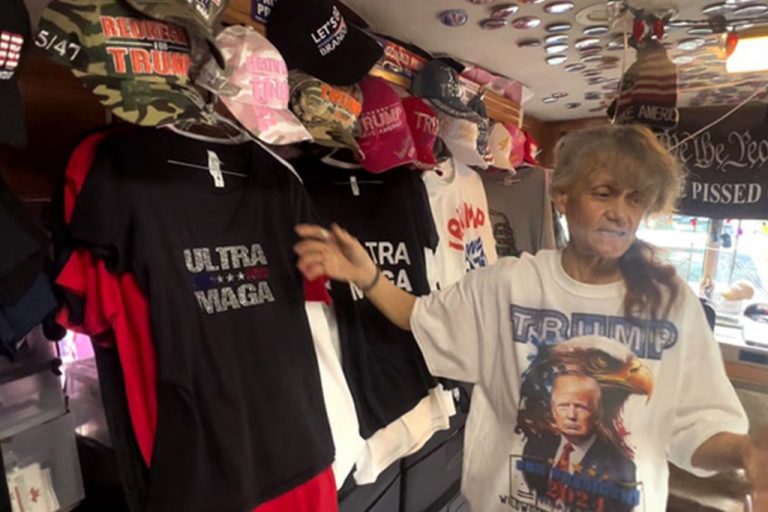 Trump supporter sells merchandise from an RV (Video)
