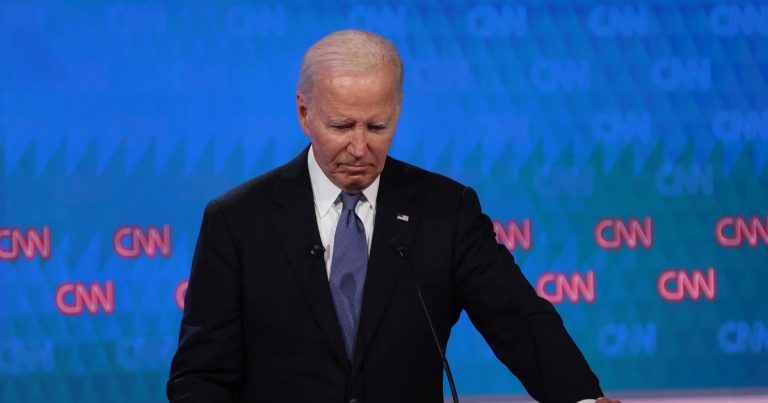 Biden has trouble speaking at start of presidential debate