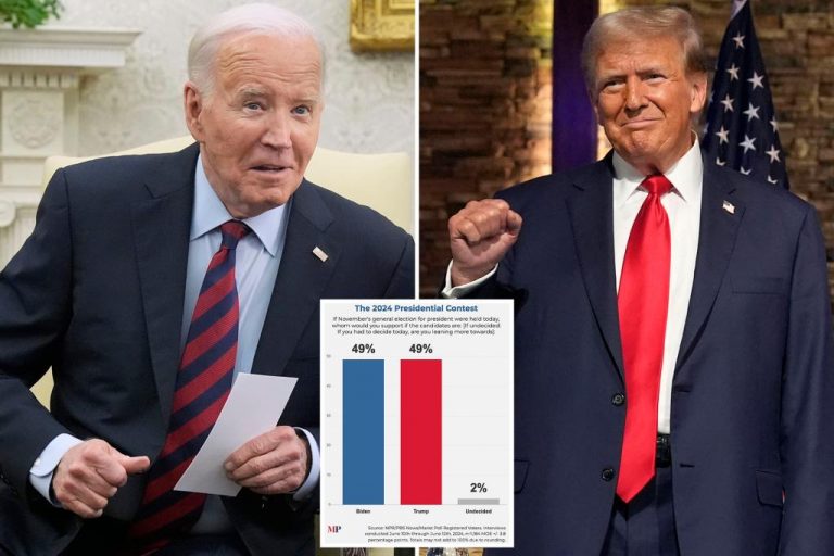 Trump and Biden tied in national poll before first presidential debate in nine days.