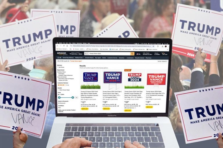 Sellers compete to sell Trump-Vance 2024 signs online