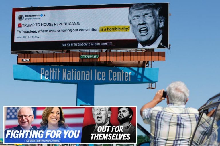 Democrats put up billboards in swing states comparing Trump’s campaign to Harris’ vision.