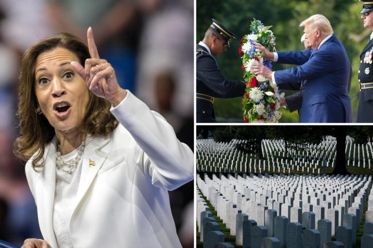Kamala Harris criticizes Donald Trump for using Arlington National Cemetery for a political photo op.