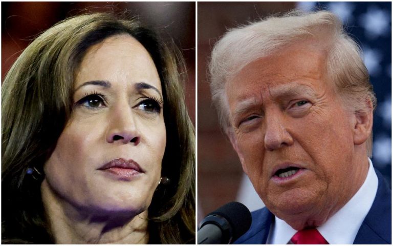 Poll shows Kamala Harris ahead of Donald Trump in key battleground states.