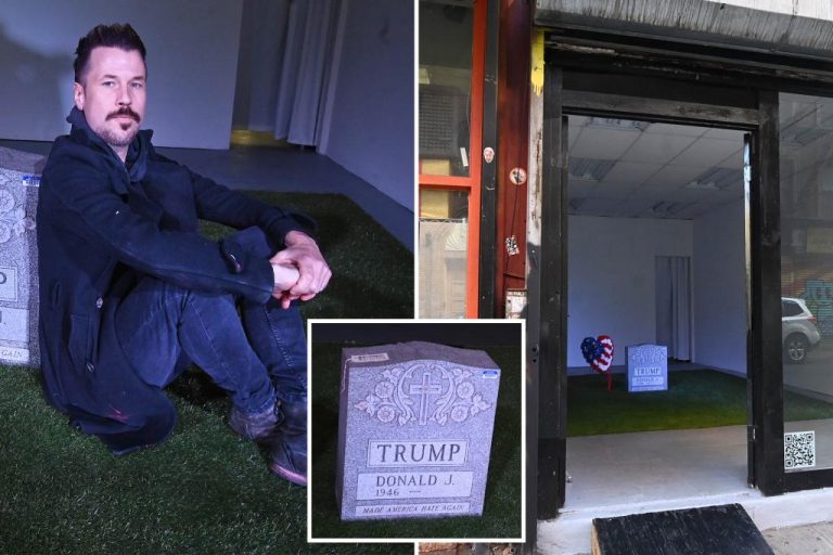 Art project featuring Trump tombstone displayed in NYC.
