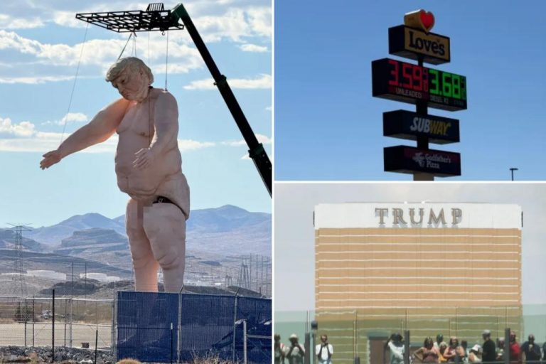 Giant naked Trump statue disappears from Nevada road.