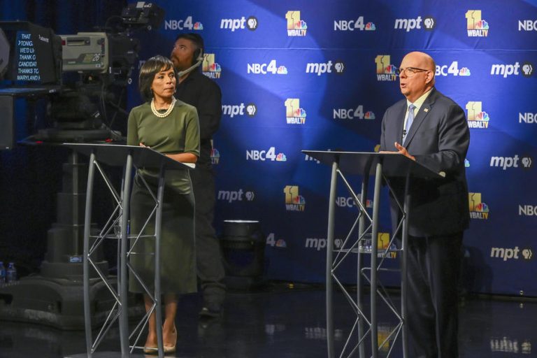 Larry Hogan and Angela Alsobrooks debate abortion rights in Maryland Senate race.