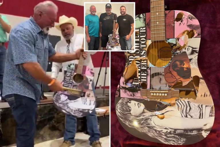 Trump supporter raising money for charity after smashing Taylor Swift guitar for fun.